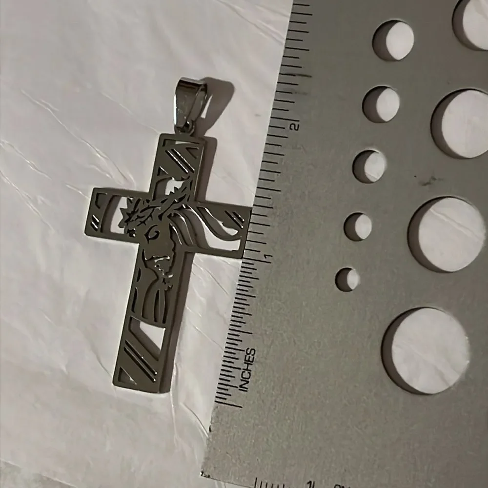 Jesus Cross‎ Necklace For Men Stainless Steel Pendant Necklace
